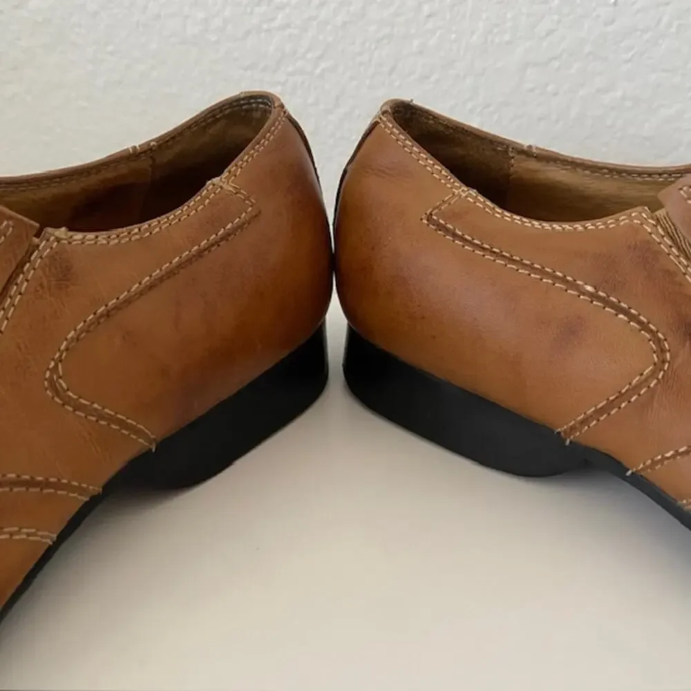 Aldo Loafers Cognac Brown Leather Slip-On Side Stretch Men's 41 (US 8)‎